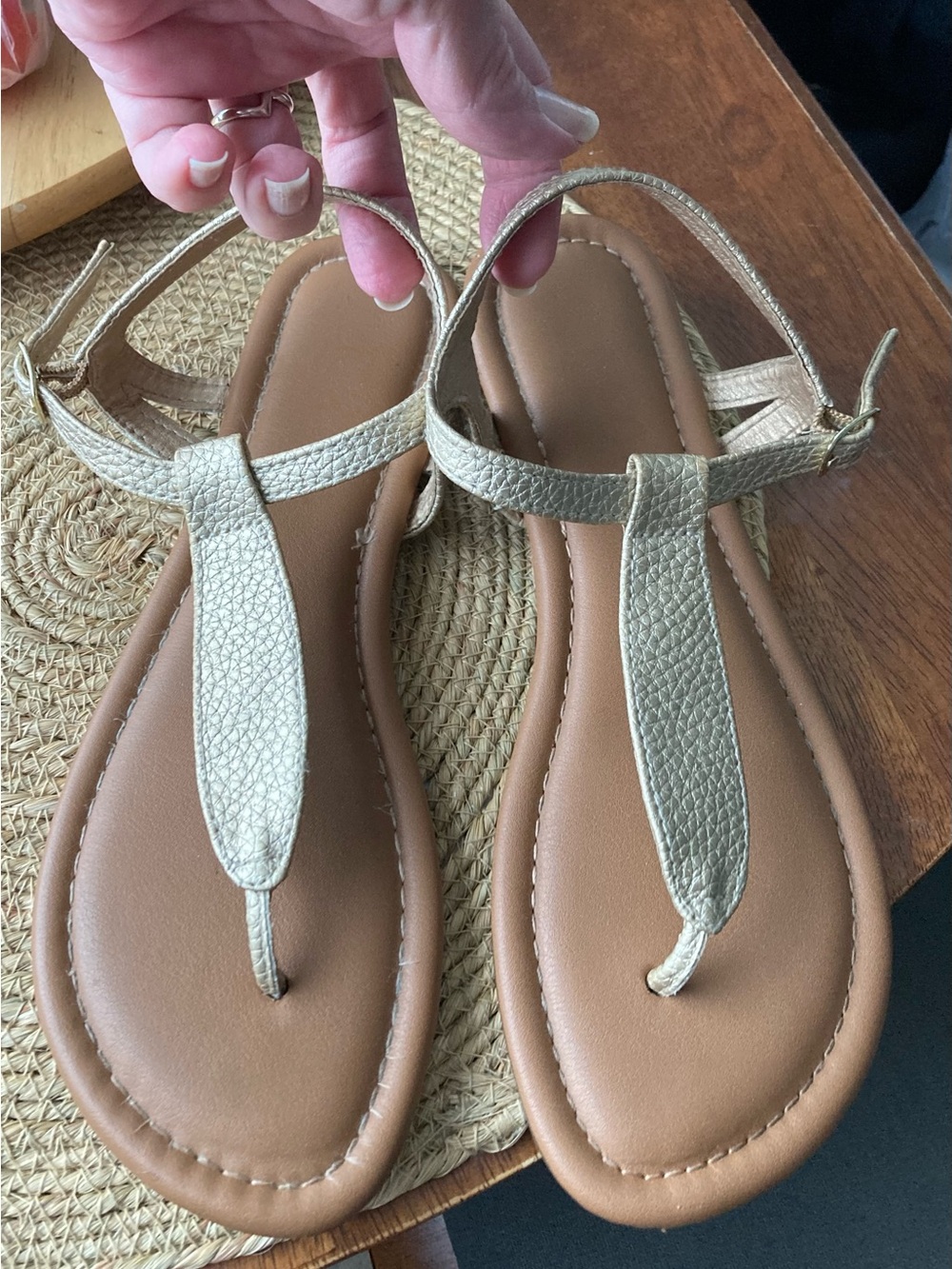 Women's Metallic Gold T-Strap Sandals